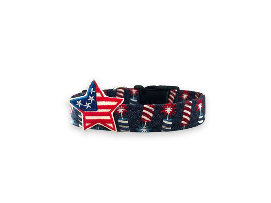 Patriotic Dog Collar, 4th of July Dog Collar with Embellishment, Firecracker Dog Collar, Firework Dog Collar, Patriotic Dog Collar