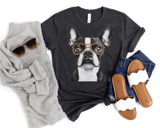Boston Terrier In Glasses Shirt