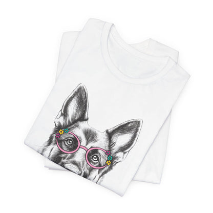 German Shepherd in Glasses Shirt