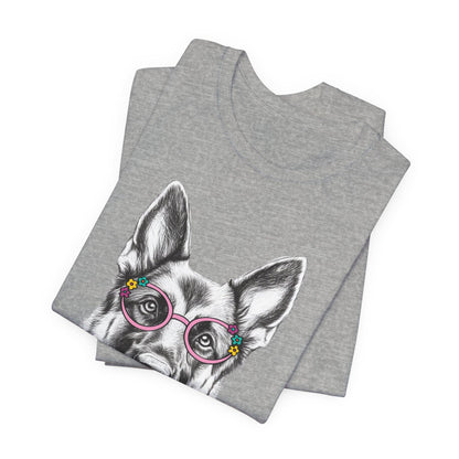 German Shepherd in Glasses Shirt