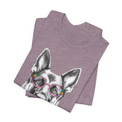 German Shepherd in Glasses Shirt
