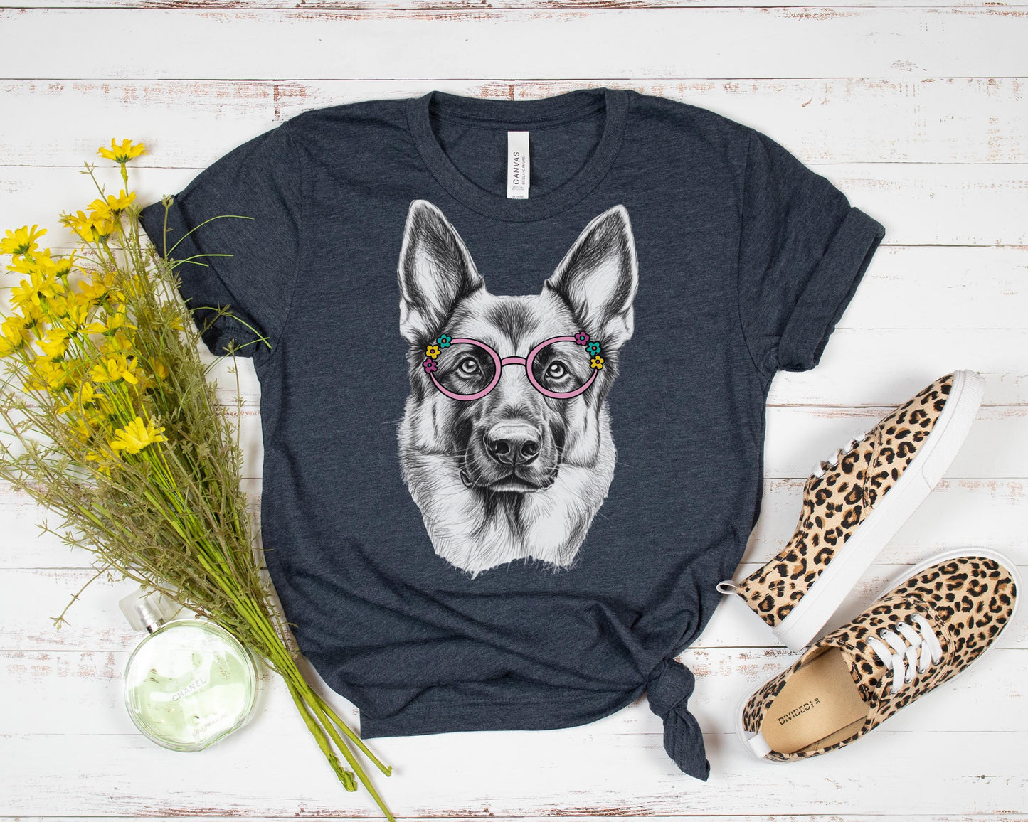 German Shepherd in Glasses Shirt