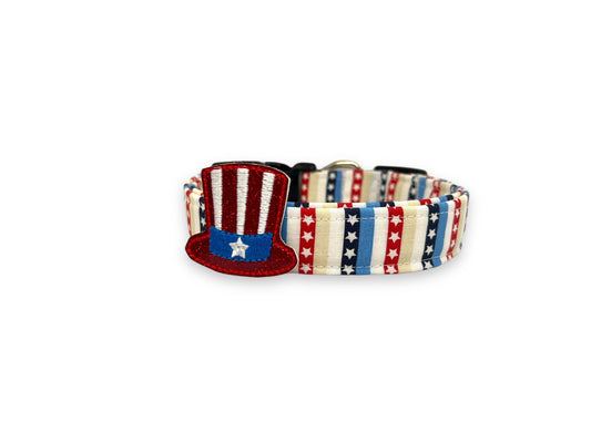 Patriotic Dog Collar, 4th of July Dog Collar, Stars & Stripes Dog Collar with Embellishment, Red White Blue Collar for Dogs