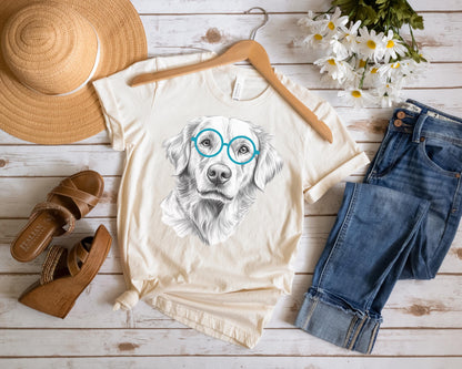 Golden Retriever in Glasses Shirt