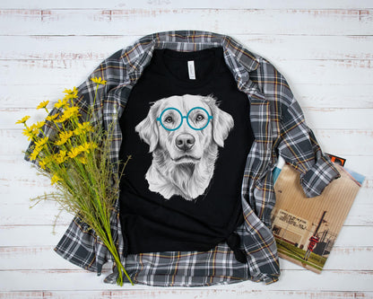 Golden Retriever in Glasses Shirt
