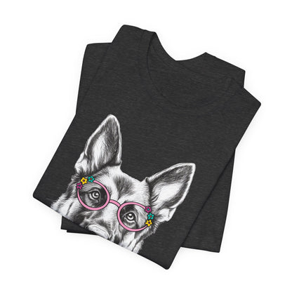 German Shepherd in Glasses Shirt