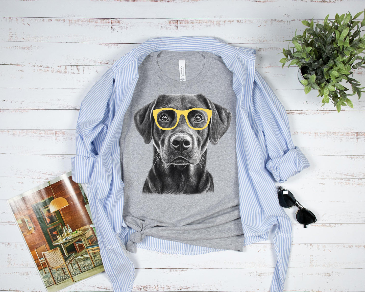 Black Lab in Glasses Shirt