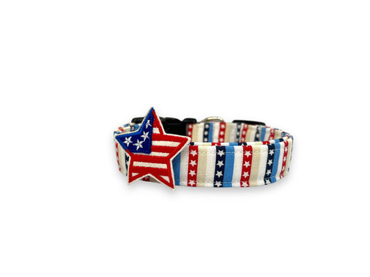 Dog Collar, Patriotic Dog Collar with Embellishment, 4th of July Stars & Stripes Dog Collar, Red White Blue Collar for Dogs, American Flag