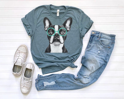 Boston Terrier In Glasses Shirt