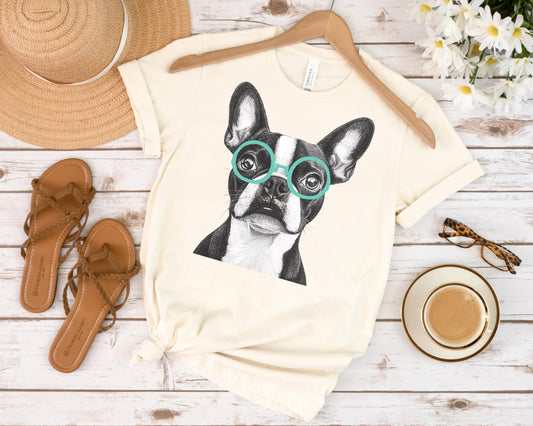 Boston Terrier In Glasses Shirt