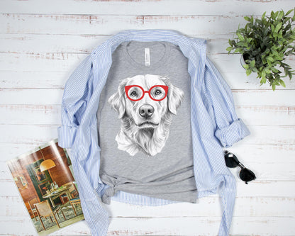 Golden Retriever in Glasses Shirt