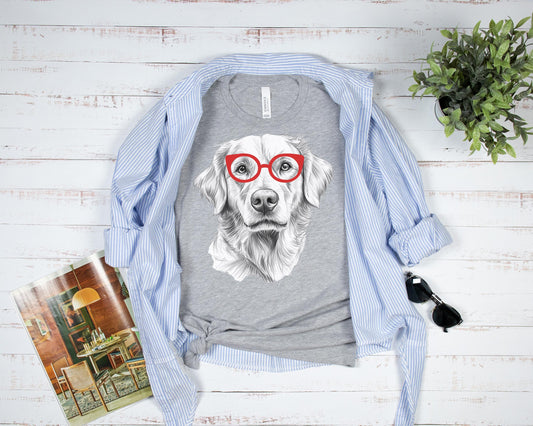 Golden Retriever in Glasses Shirt