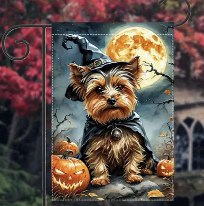 Yorkie Garden Flag, Halloween Yorkie Garden Flag, Dog Garden Flag, Yorkshire Terrier Flag, Fall Dog Flag, Garden Flag