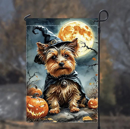 Yorkie Garden Flag, Halloween Yorkie Garden Flag, Dog Garden Flag, Yorkshire Terrier Flag, Fall Dog Flag, Garden Flag