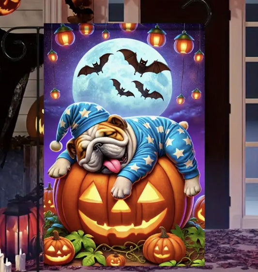 Bulldog Garden Flag, Halloween Bulldog Garden Flag, Dog Garden Flag, Halloween Garden Flag, Bulldog Flag, Halloween Dog Flag, Garden Flag