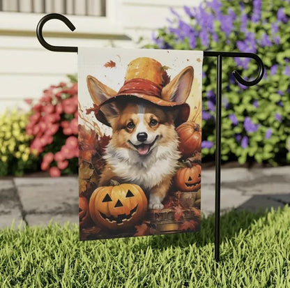 Corgi Garden Flag, Fall Corgi Garden Flag, Dog Garden Flag, Fall Garden Flag, Corgi Halloween Flag, Fall Dog Flag, Garden Flag
