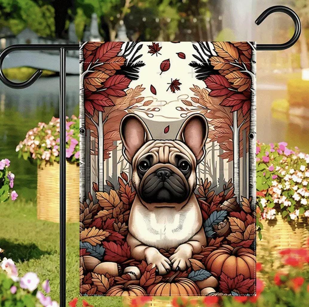 Frenchie Garden Flag, Fall French Bulldog Garden Flag, Dog Garden Flag, Fall Garden Flag, Frenchie Halloween Flag, Fall Dog Flag