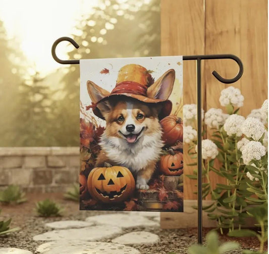 Corgi Garden Flag, Fall Corgi Garden Flag, Dog Garden Flag, Fall Garden Flag, Corgi Halloween Flag, Fall Dog Flag, Garden Flag