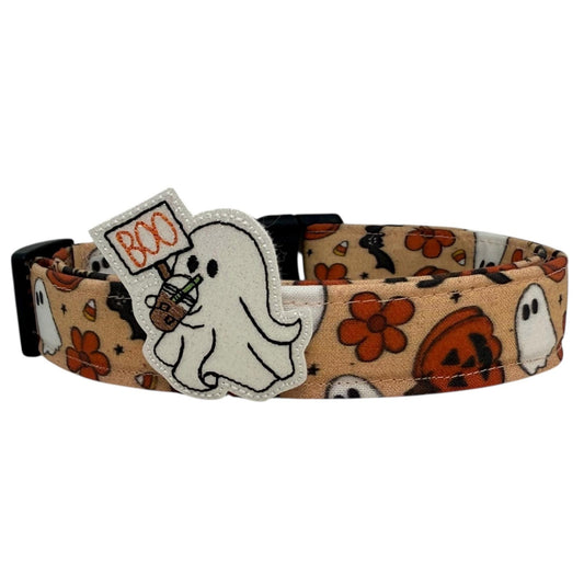Ghost and Pumpkin Halloween Dog Collar with Embellishment