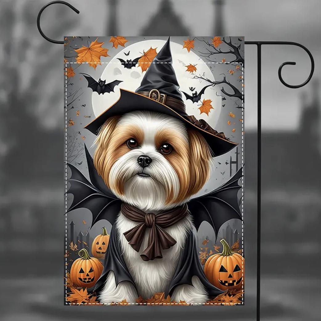 Shih Tzu Garden Flag, Halloween Shih Tzu Garden Flag, Dog Garden Flag, Halloween Garden Flag, Shih Tzu Flag, Fall Dog Flag, Garden Flag