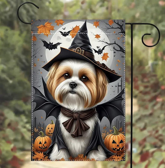 Shih Tzu Garden Flag, Halloween Shih Tzu Garden Flag, Dog Garden Flag, Halloween Garden Flag, Shih Tzu Flag, Fall Dog Flag, Garden Flag