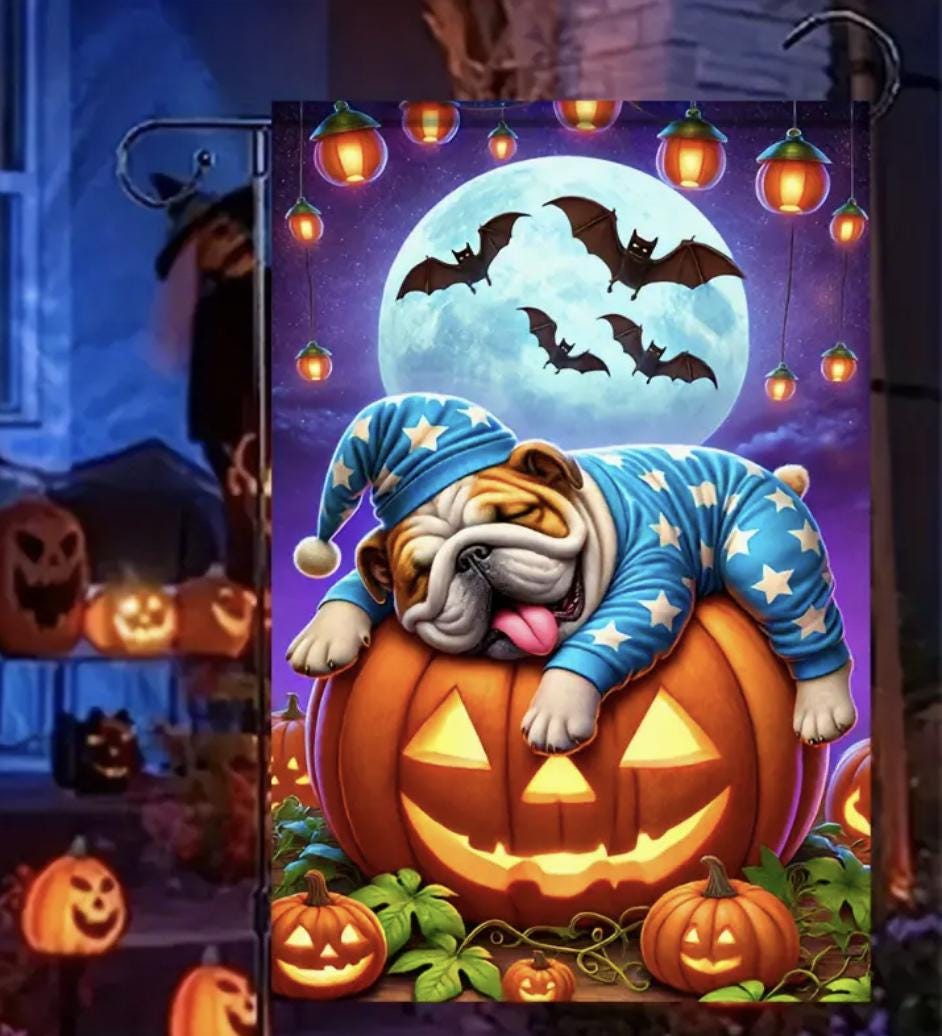 Bulldog Garden Flag, Halloween Bulldog Garden Flag, Dog Garden Flag, Halloween Garden Flag, Bulldog Flag, Halloween Dog Flag, Garden Flag