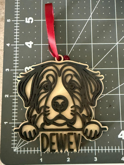 Personalized Peeking Dog Christmas Ornament