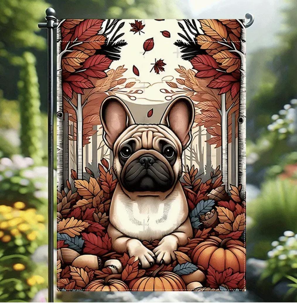 Frenchie Garden Flag, Fall French Bulldog Garden Flag, Dog Garden Flag, Fall Garden Flag, Frenchie Halloween Flag, Fall Dog Flag
