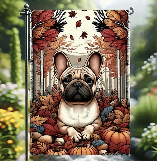 Frenchie Garden Flag, Fall French Bulldog Garden Flag, Dog Garden Flag, Fall Garden Flag, Frenchie Halloween Flag, Fall Dog Flag