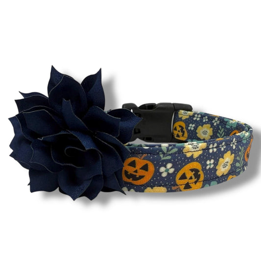 Jack O'lantern Dog Collar with Flower