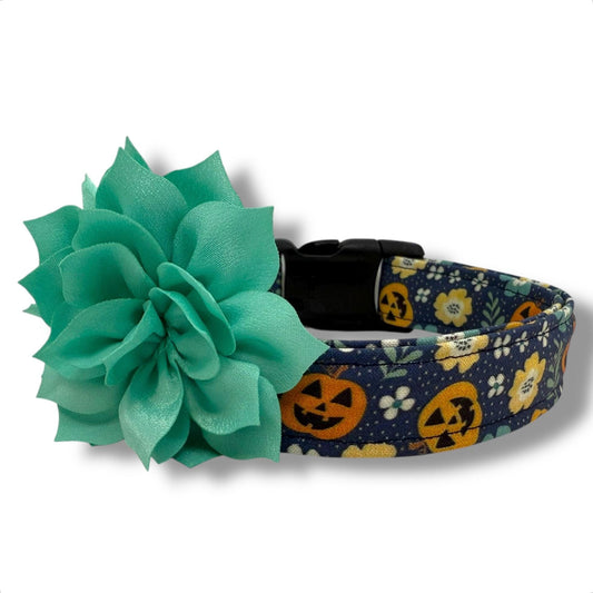 Jack O'lantern Dog Collar with Flower
