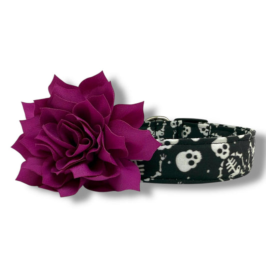 Skeleton Dog Collar with Flower