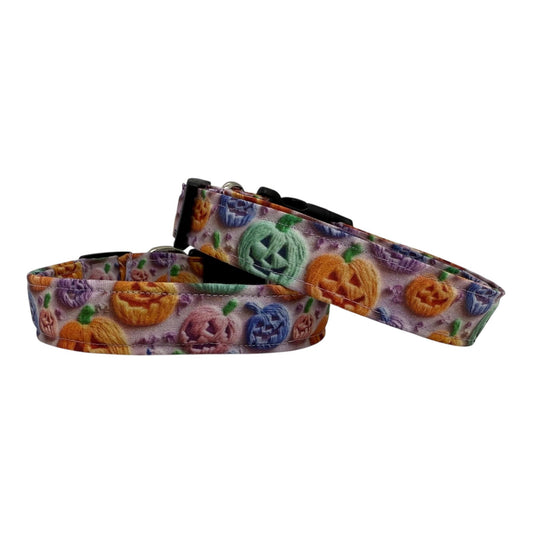 Halloween dog collar with rainbow jack-o’-lanterns in orange, green, purple, and blue. 






Ask ChatGPT
