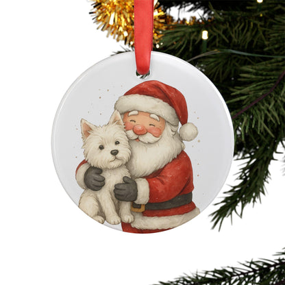 Westie Christmas Ornament, Santa and Dog Ornament, Christmas West Highland Terrier Ornament, Santa Christmas Ornament
