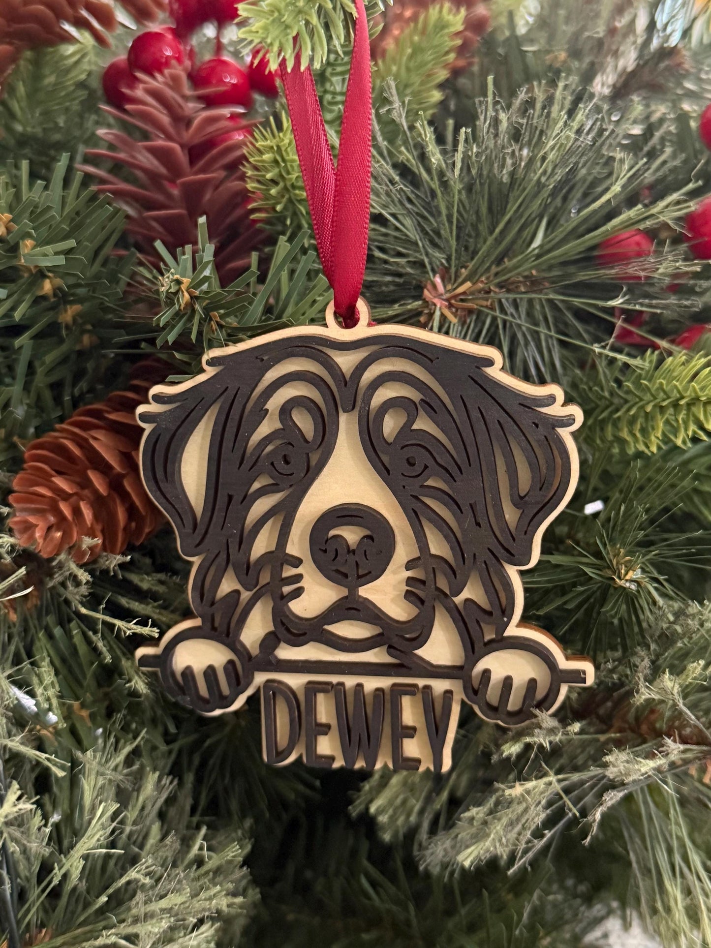 Personalized Peeking Dog Christmas Ornament