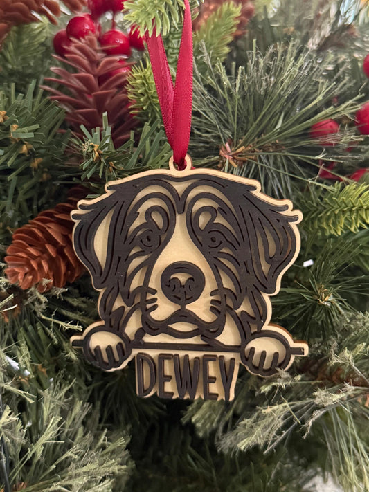Personalized Peeking Dog Christmas Ornament