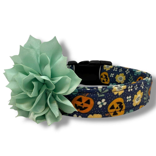 Jack O'lantern Dog Collar with Flower