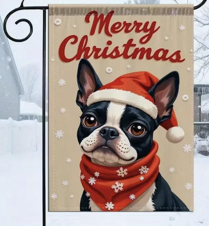 Christmas Boston Terrier Garden Flag