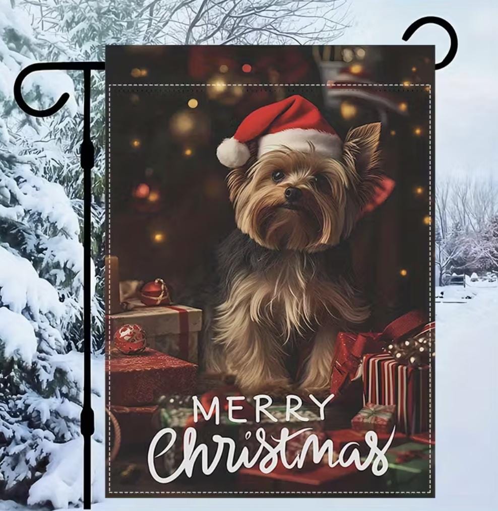 Christmas Yorkie Garden Flag