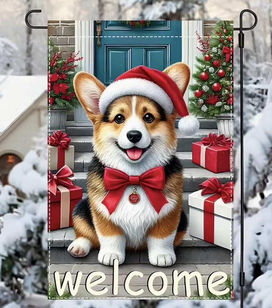 Christmas Corgi Garden Flag