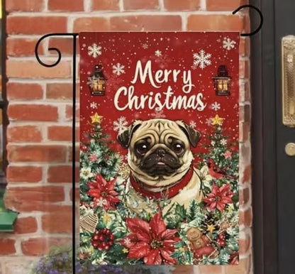 Christmas Pug Garden Flag