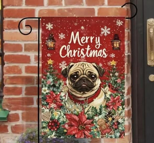 Christmas Pug Garden Flag