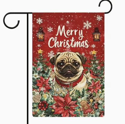 Christmas Pug Garden Flag