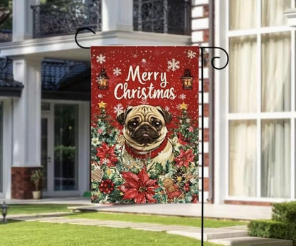 Christmas Pug Garden Flag