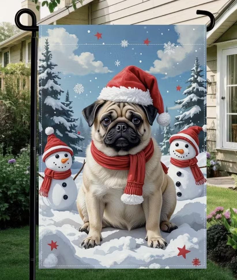 Christmas Pug Garden Flag