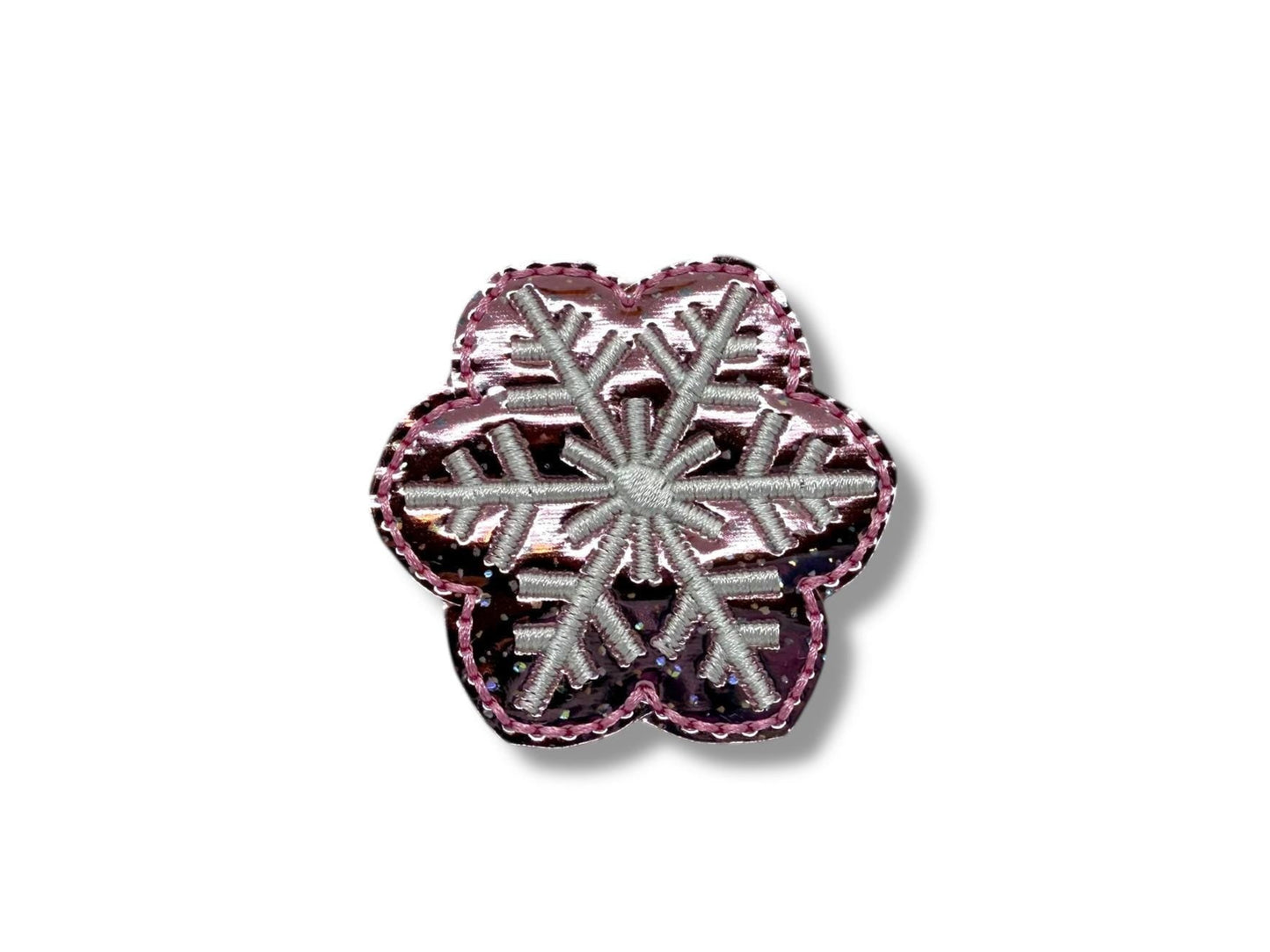 Large pink iridescent snowflake dog collar embellishment for dog collar.
