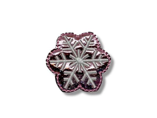Large pink iridescent snowflake dog collar embellishment for dog collar.