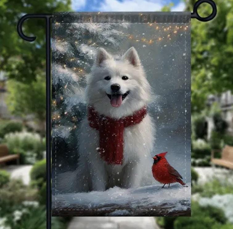 Christmas American Eskimo Garden Flag