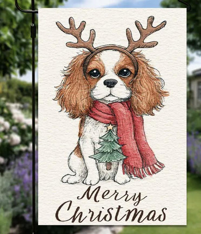 Christmas Cavalier King Charles Spaniel Garden Flag