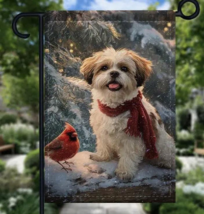 Christmas Shih Tzu Garden Flag
